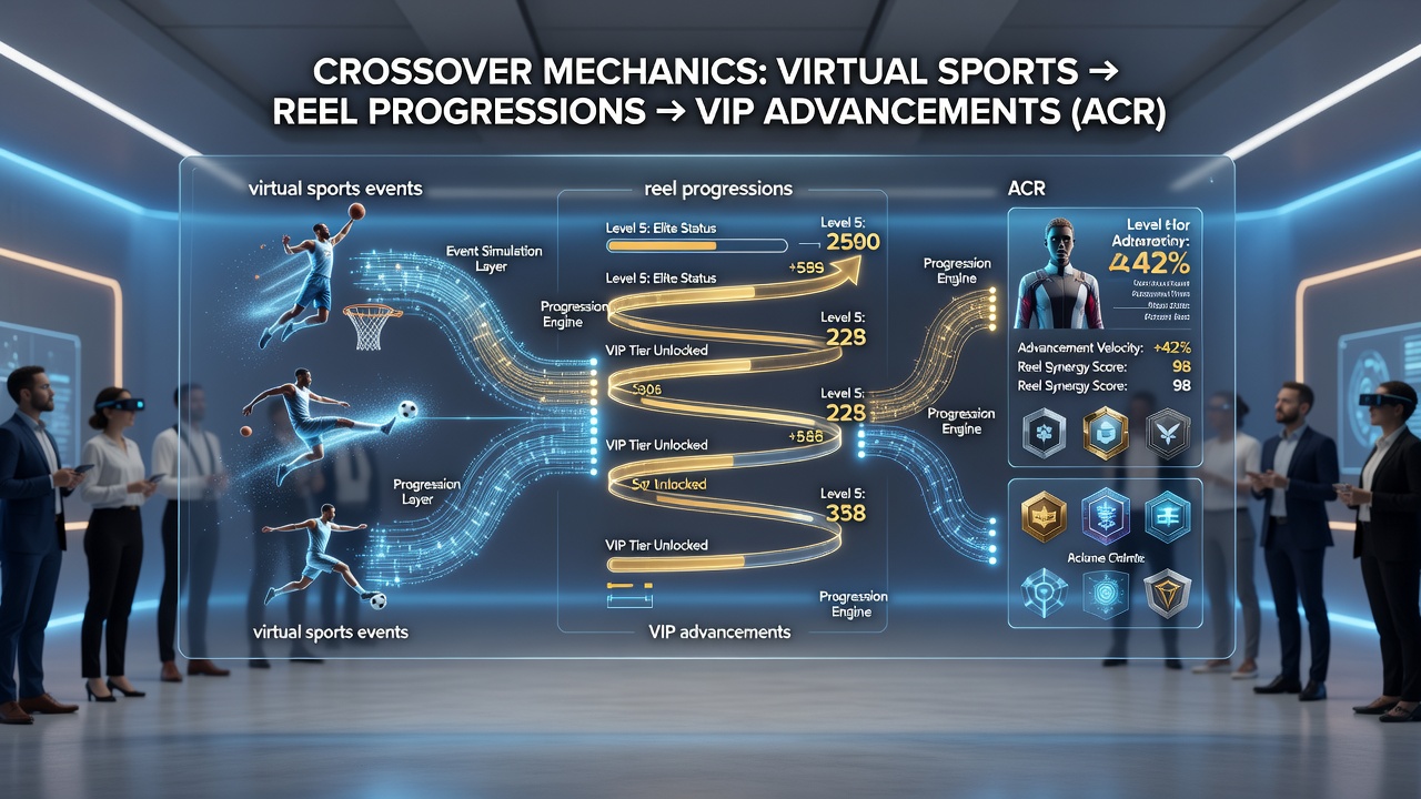 Secure mobile transaction network diagram connecting virtual sports outcomes to reel progression counters and VIP tier indicators