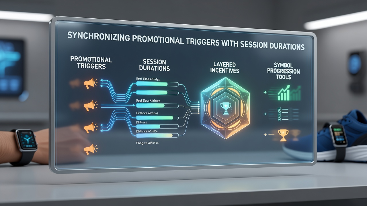 Mobile interface displaying synchronized promotional triggers alongside session timers for athletic forecasts and symbol progression tools