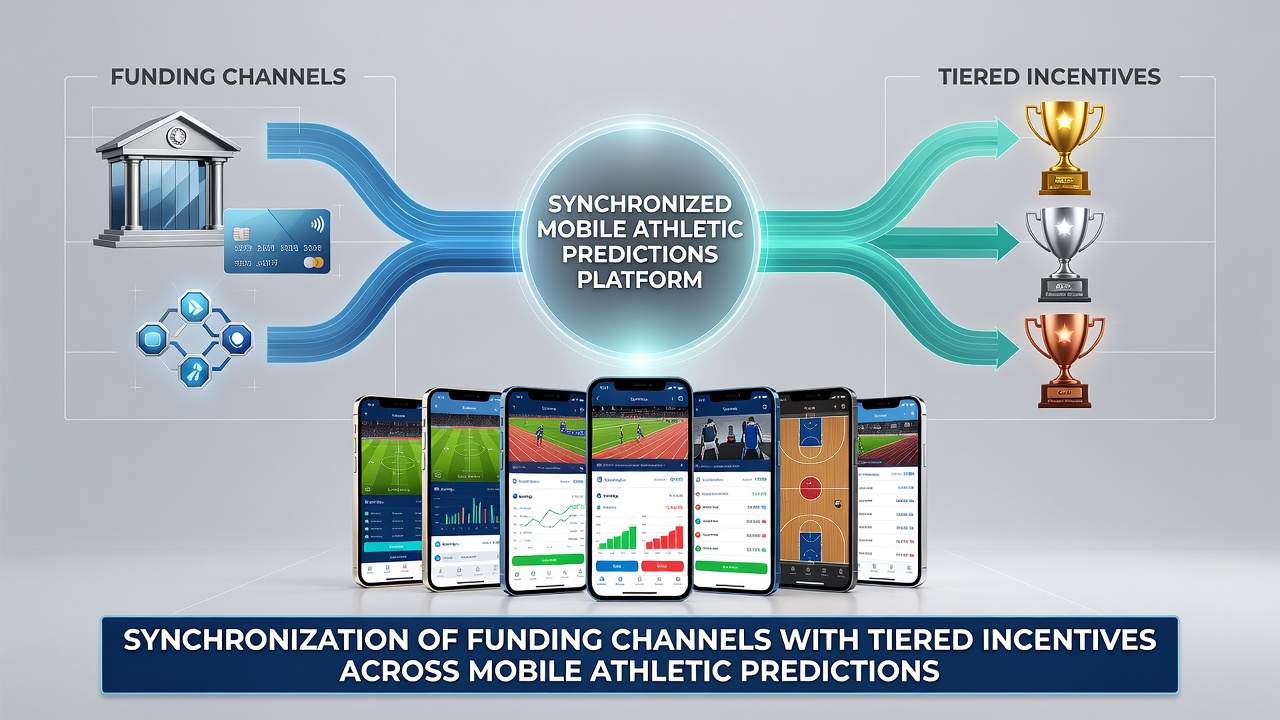 Flowchart illustrating tiered incentives syncing funding with reel cycles and mobile athletic predictions