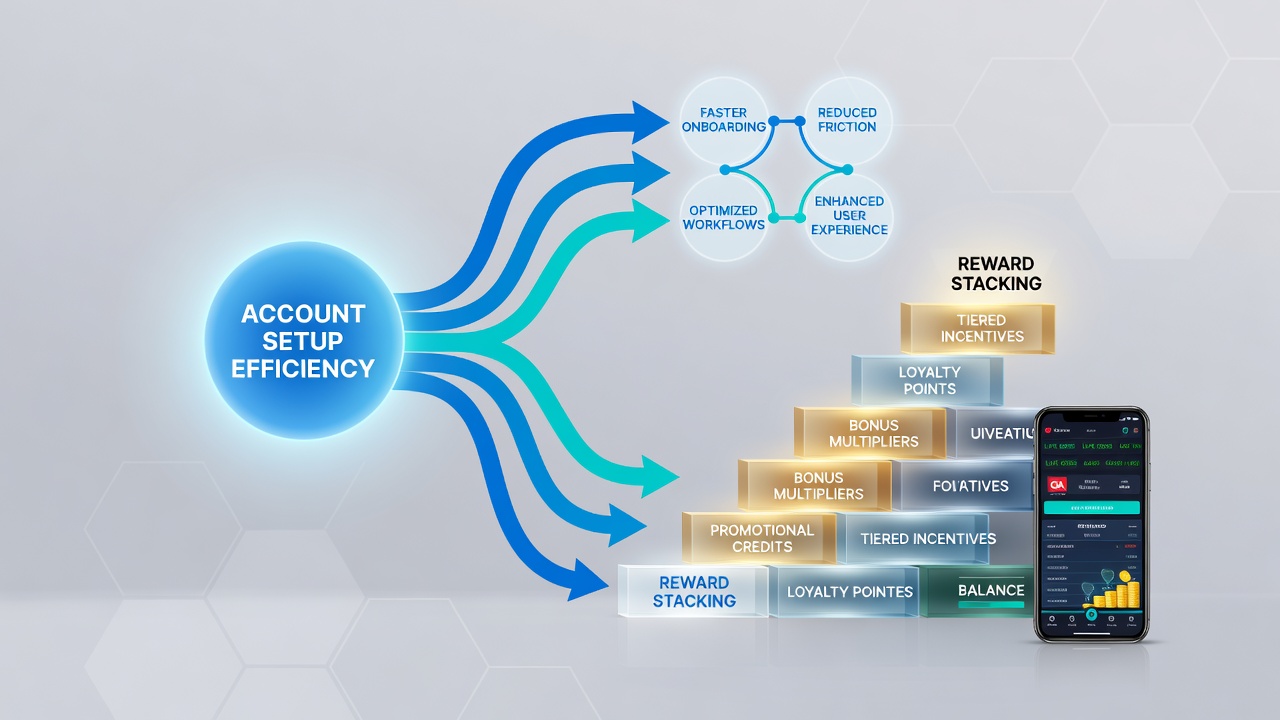 Illustration of reward stacking layers in a hybrid mobile gaming dashboard with loyalty tiers and bonus indicators
